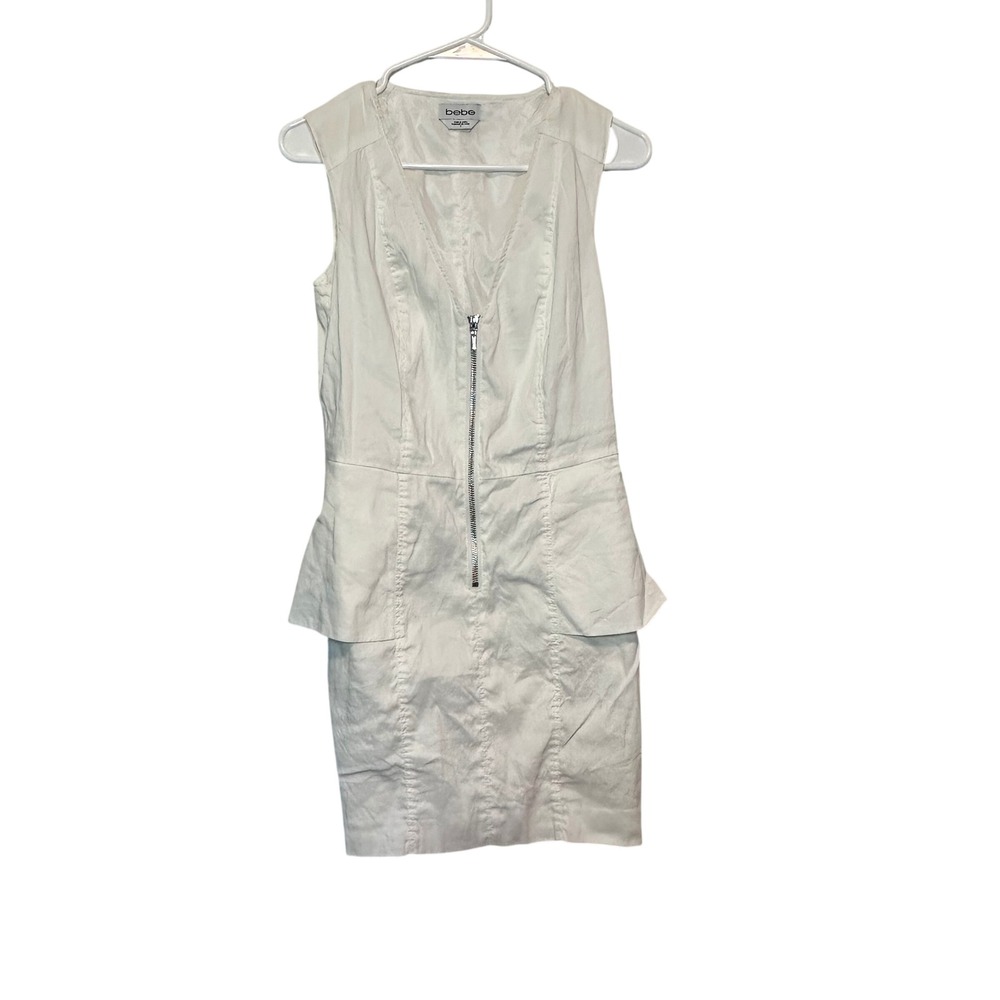 Bebe White Front Zip Peplum Sheath Dress Sleeveless V-Neck Size‎ 6 Y2K